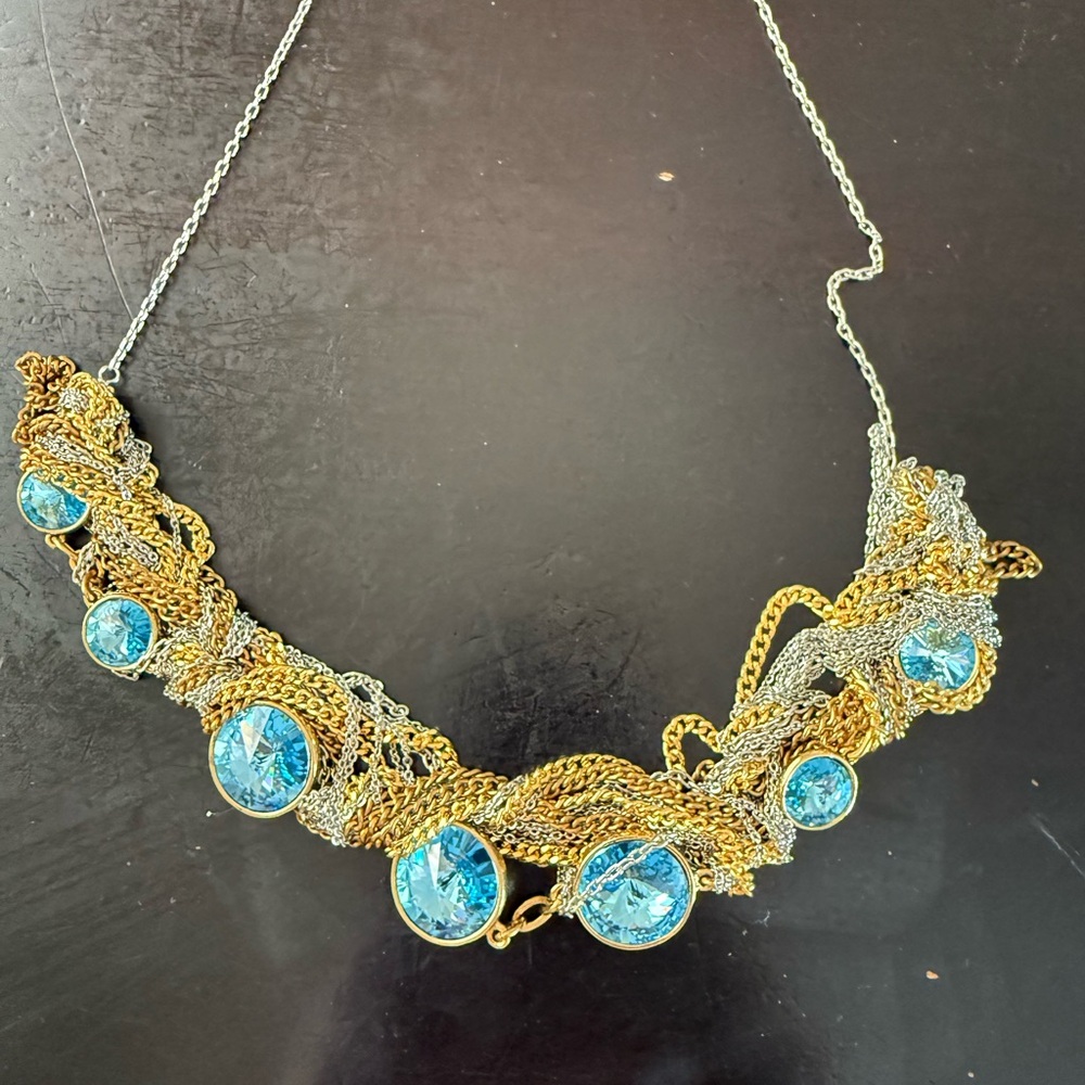 Elegant Gold and Silver Necklace with Blue Accents